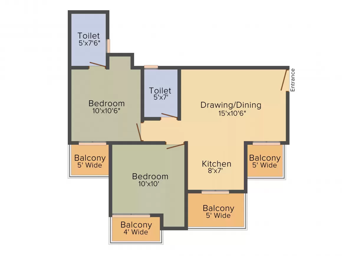 2 BHK Apartment + 2 Toilets