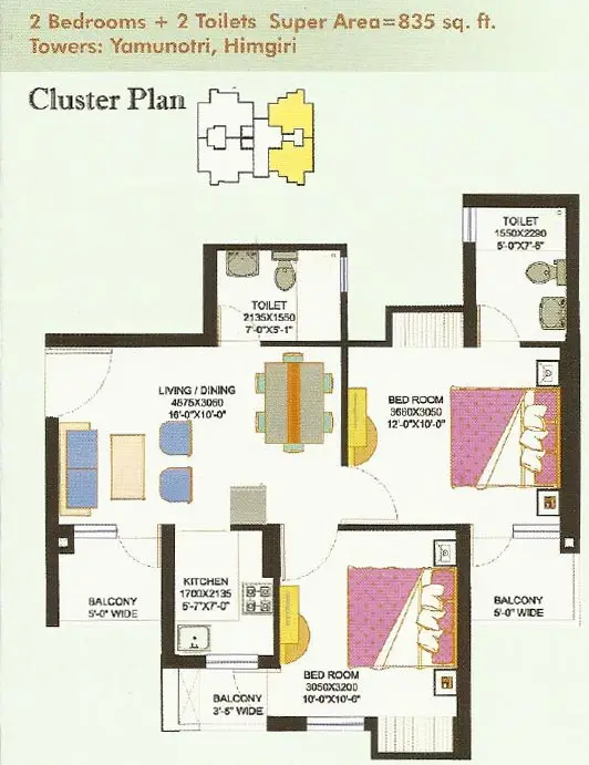 2 BHK Apartment + 2 Toilets