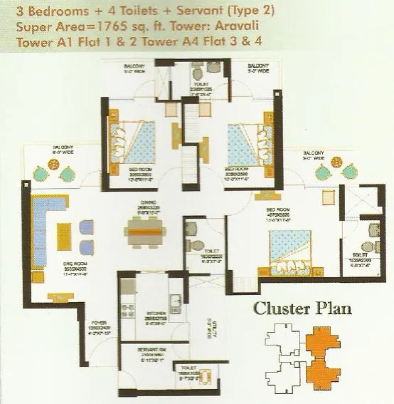3 BHK Apartment + 3 Toilets