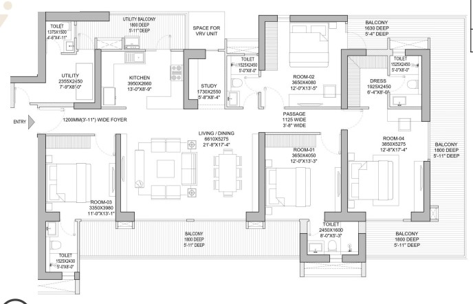 4BHK + 5 Toilets