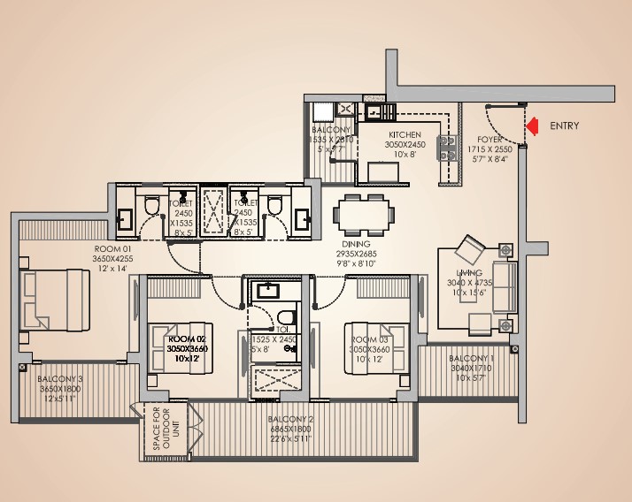 3BHK + Utility Apartment