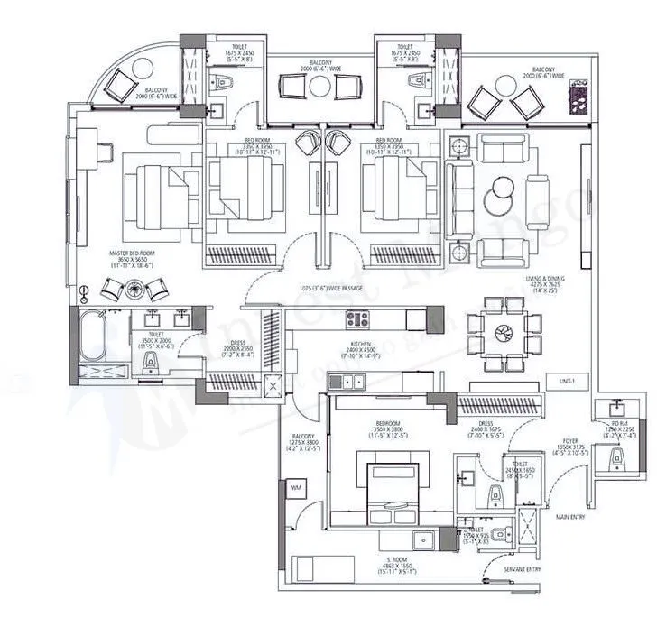 3 BHK Apartment + SERVANT