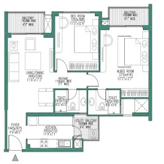 2 BHK Apartment + 2 Toilets