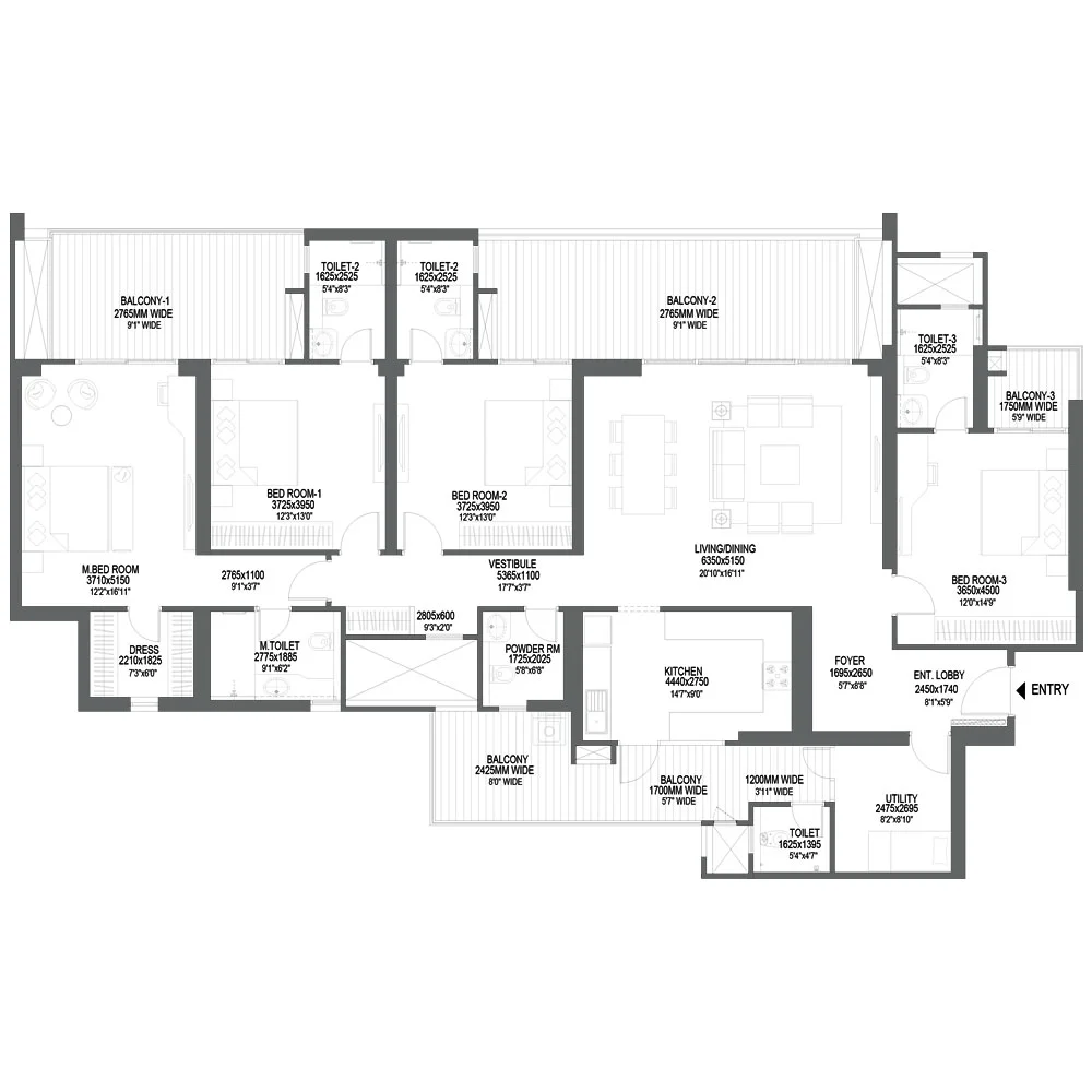 4 BHK Apartment + Utility