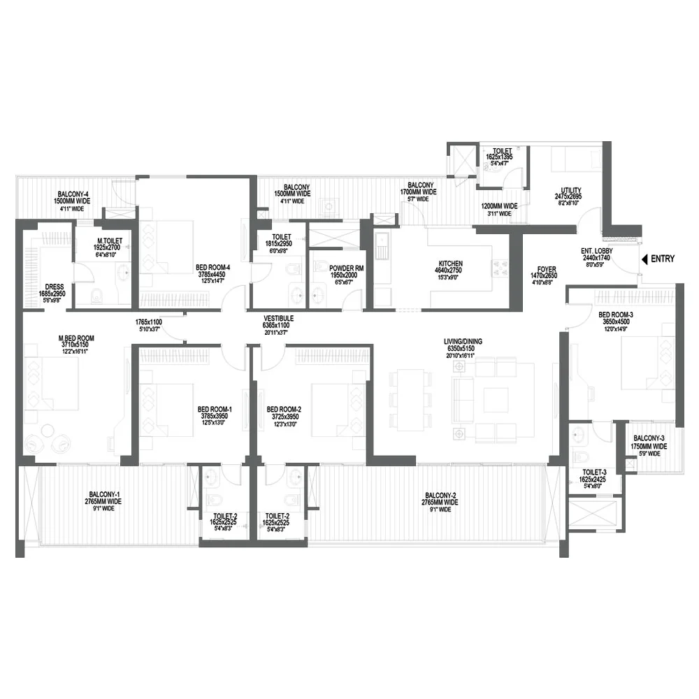5 BHK Apartment + Utility
