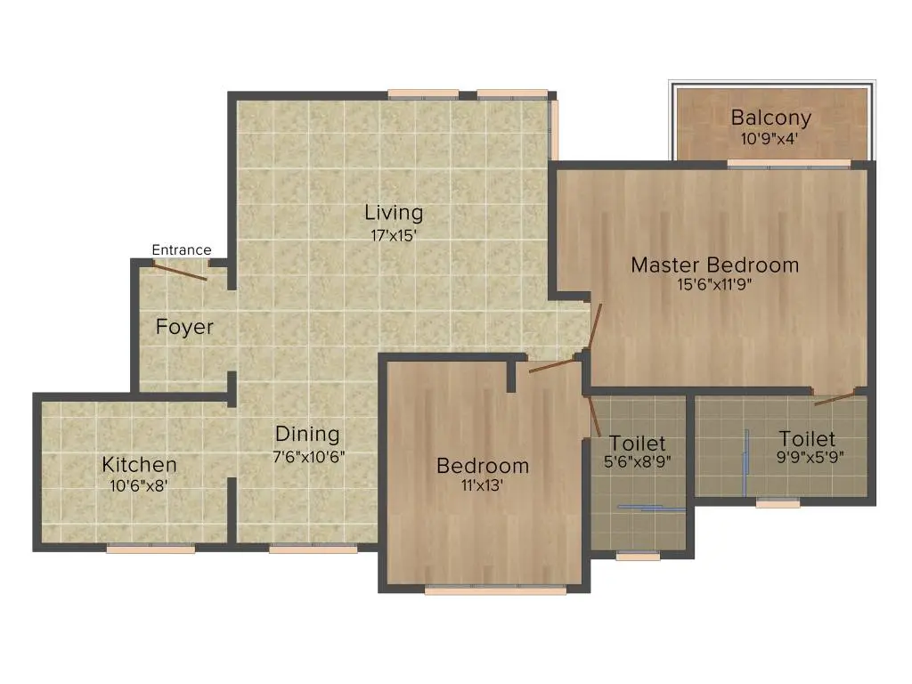 2 BHK Apartment + 2 Toilets