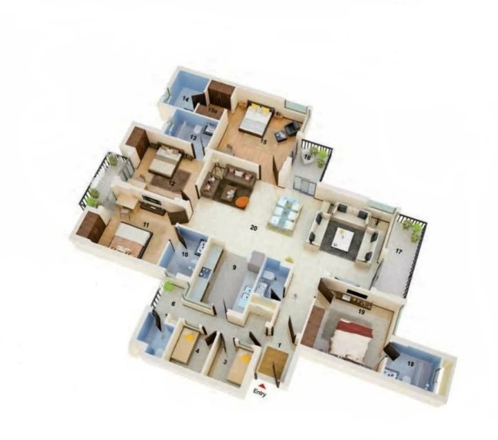4 BHK Apartment + 4 Toilets
