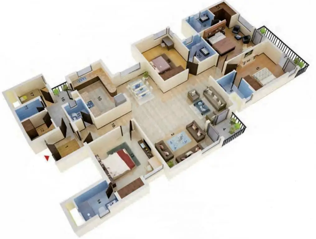 4 BHK Apartment + 4 Toilets