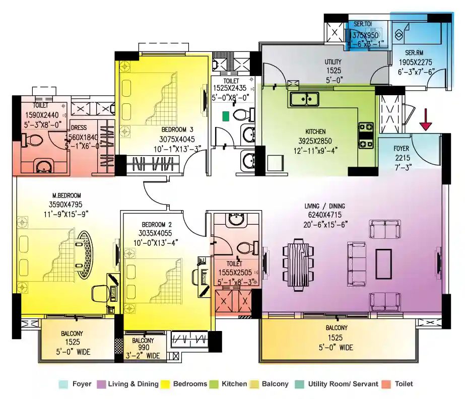 4 BHK Apartment + 4 Toilets