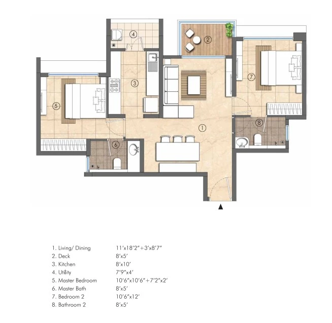 2 BHK + Deck