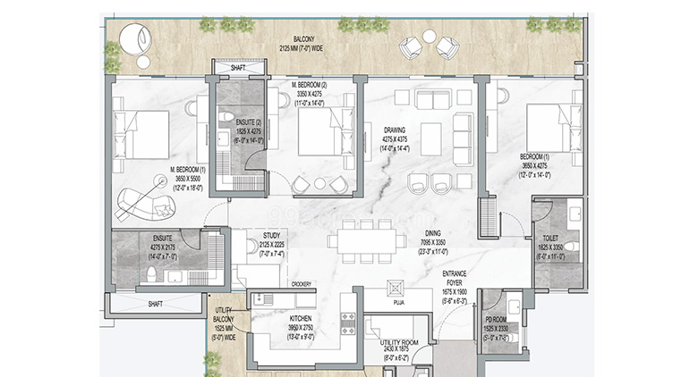 3 BHK Apartment + 3 Toilet