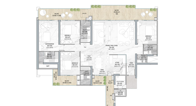 4 BHK Apartment + 4 Toilet