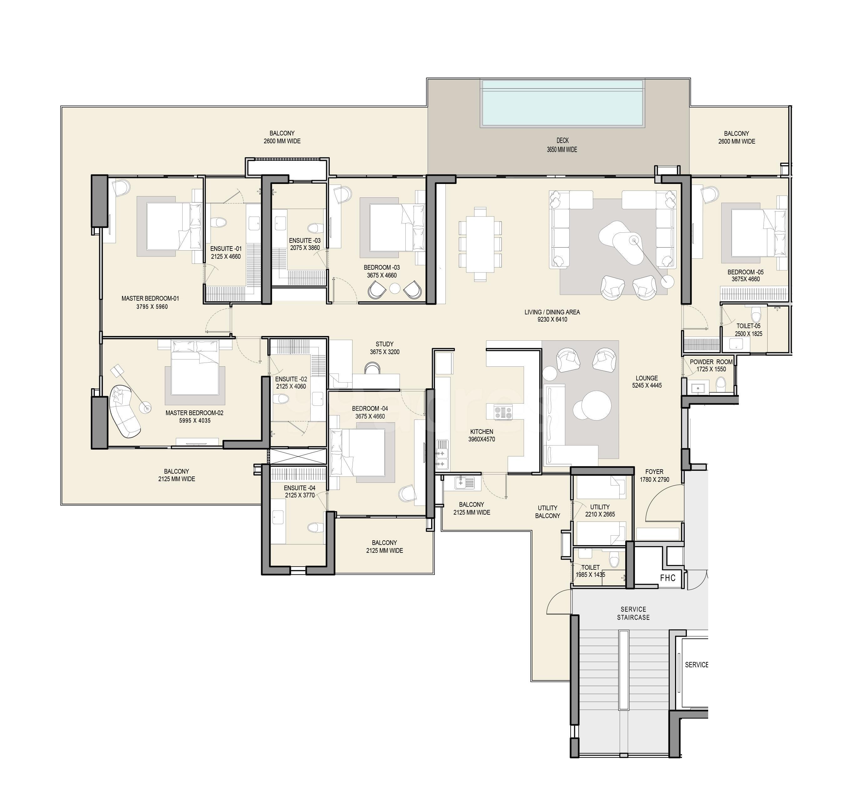 5 BHK Apartment + 5 Toilet