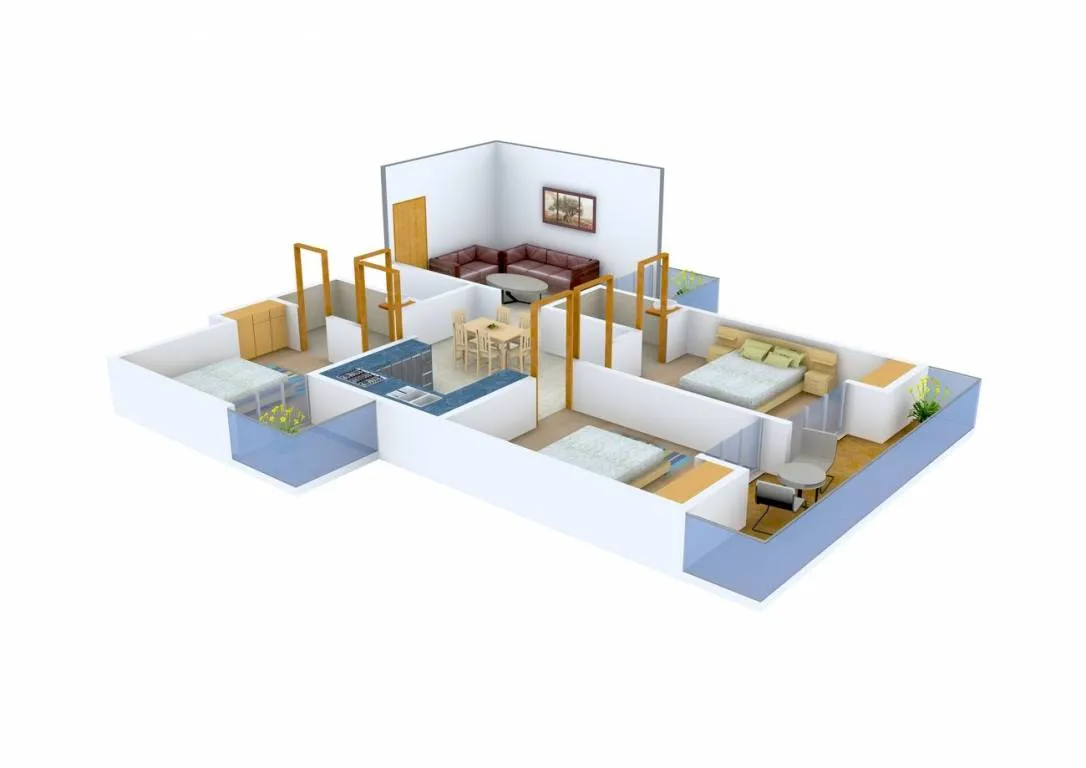 3 BHK Apartment + 2 Toilets