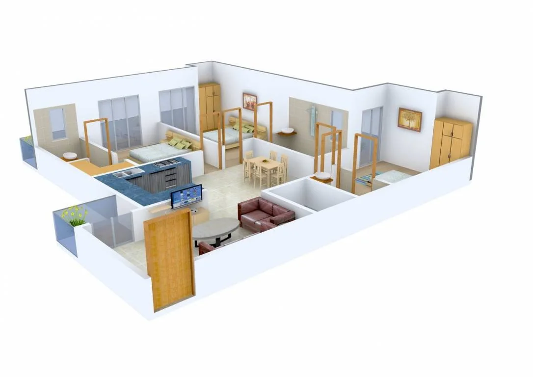 3 BHK Apartment + 2 Toilets