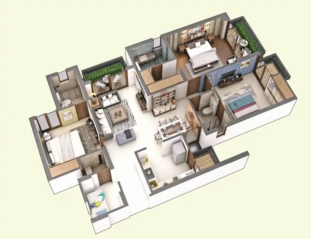 3 BHK Apartment + 3 Toilets