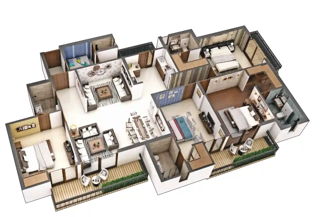 4 BHK Apartment + 4 Toilets