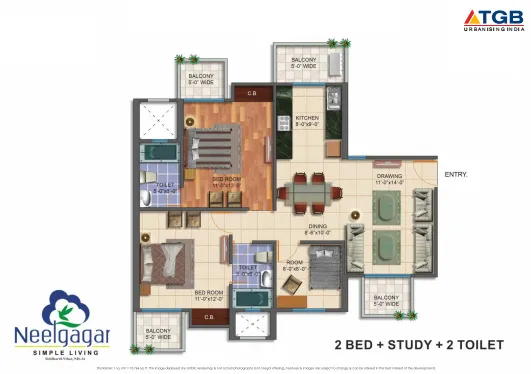 2 BHK Apartment + Study