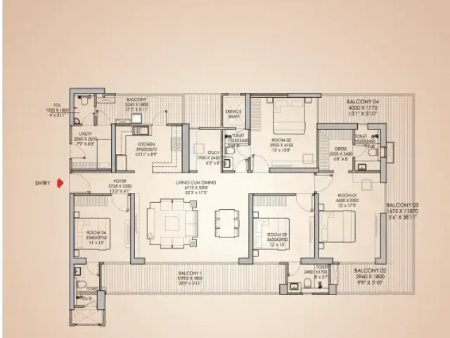 4BHK Apartment + Study
