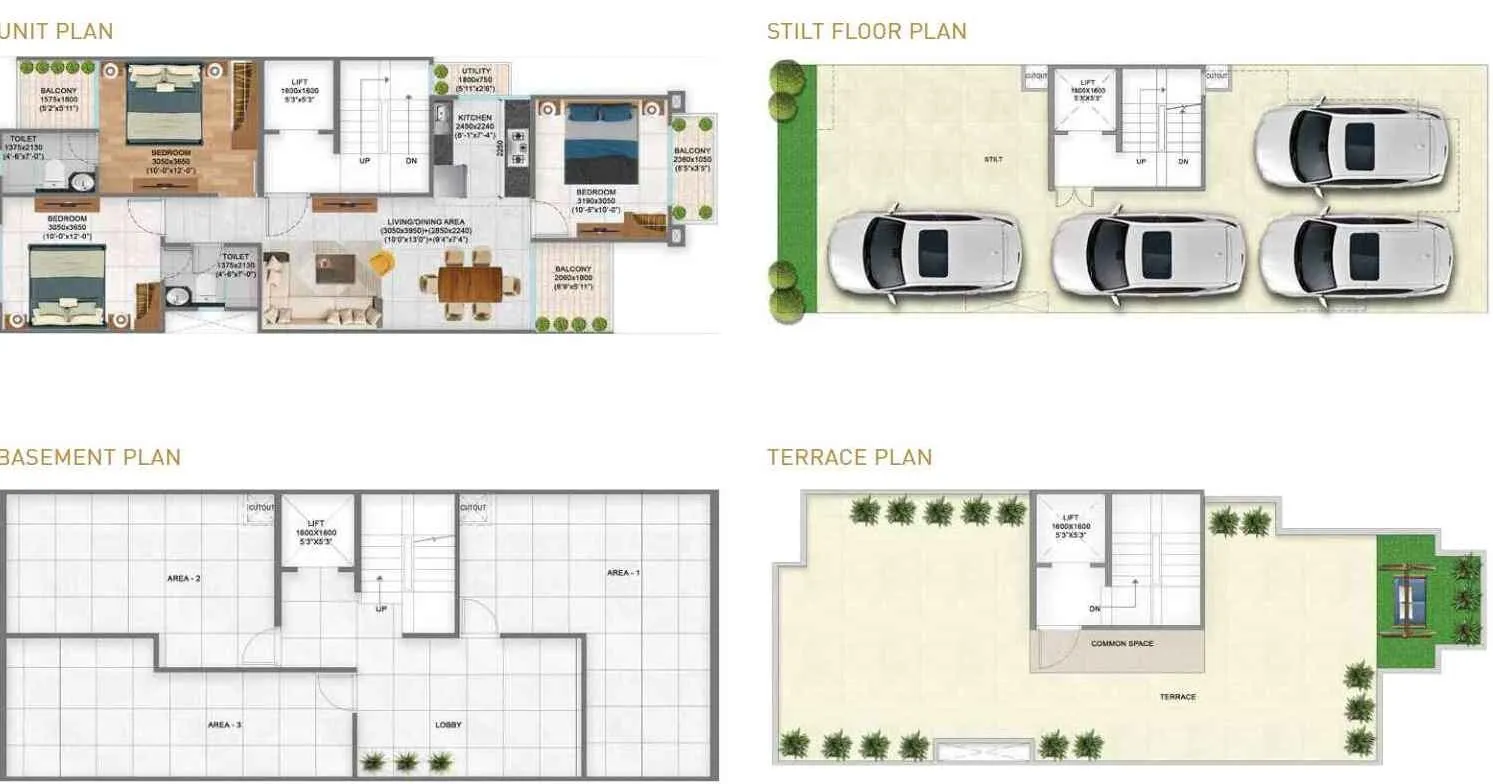 3 BHK Apartment + 2 Toilet