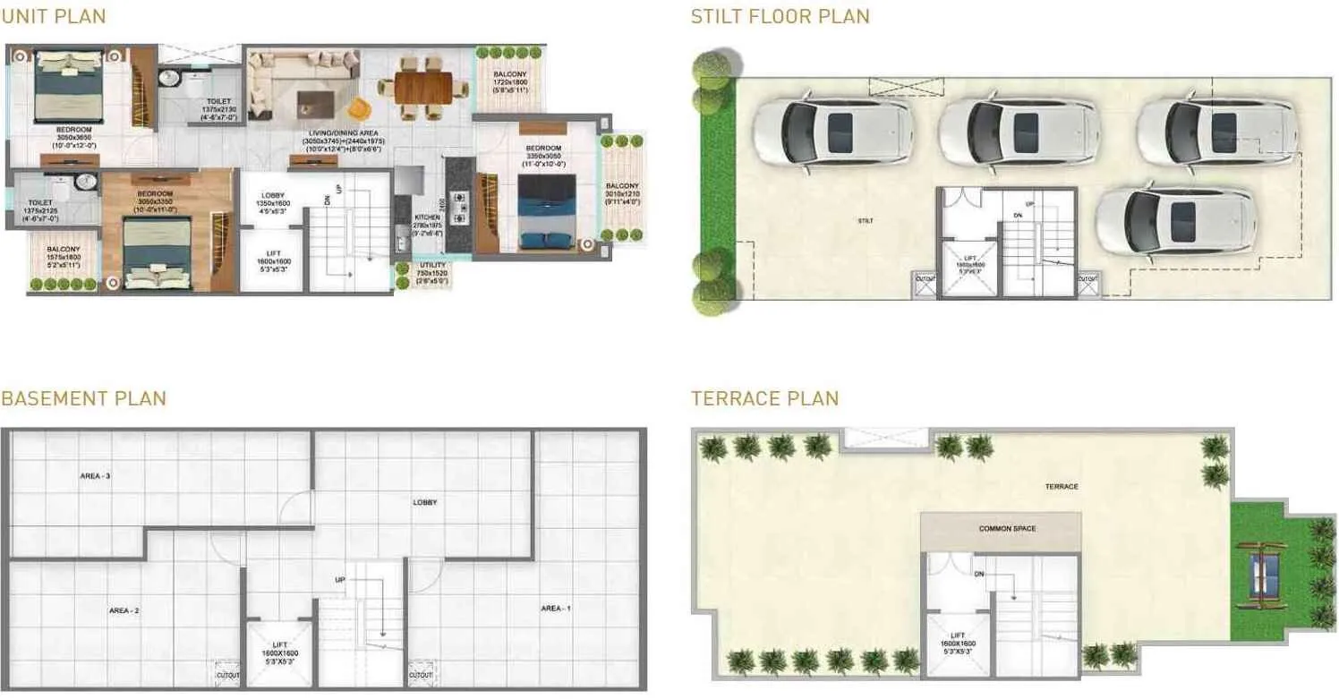 3 BHK Apartment + 2 Toilet
